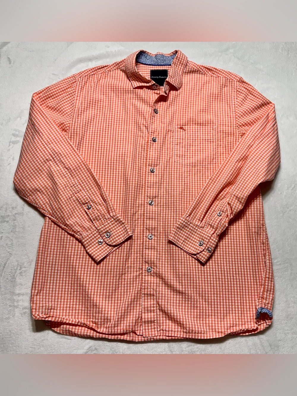 Tommy Bahama Orange Check Cotton Long Sleeve Button-Up Shirt